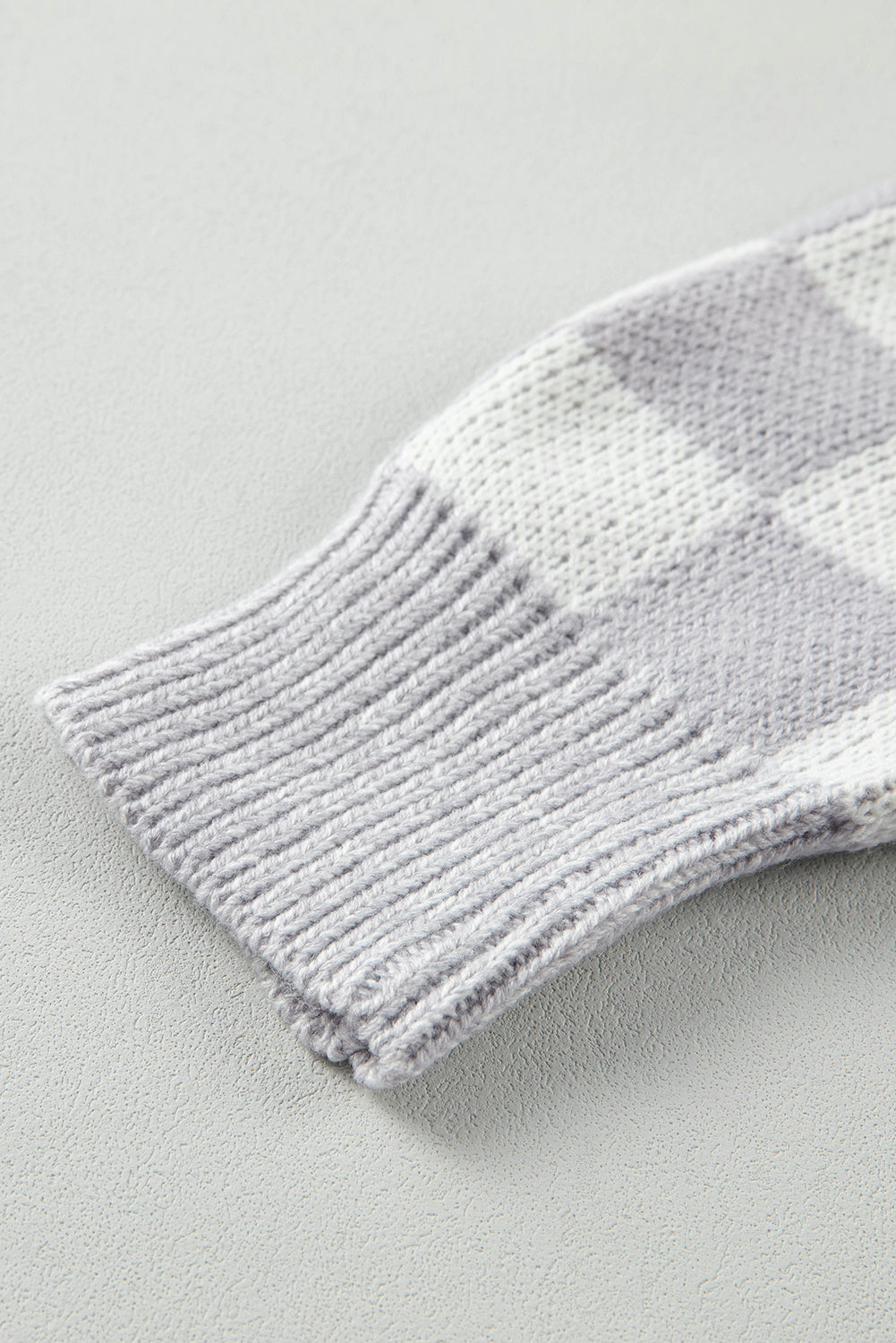 Grey Plaid Drop Shoulder Knit Sweater