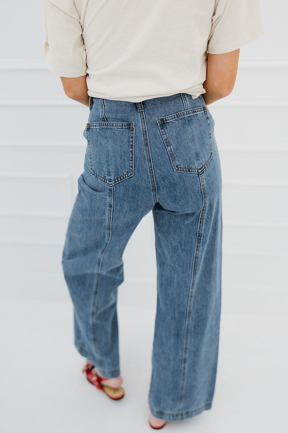 Dusk Blue Tailored Stitch Detail Wide Leg Jeans