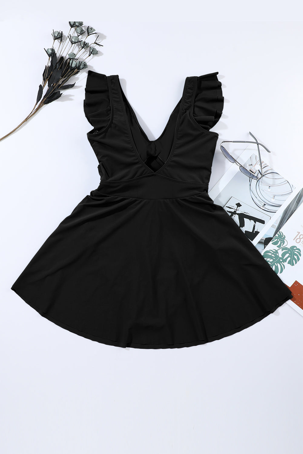 Sleek Black Crossed Cutout One Piece Swimsuit Dress