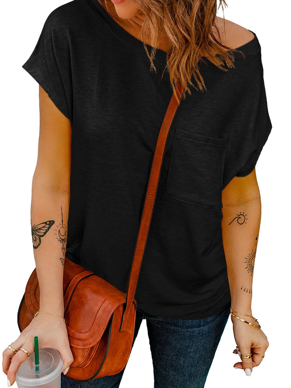 Hypnotic Knit Pocket Tee with Cap Sleeves