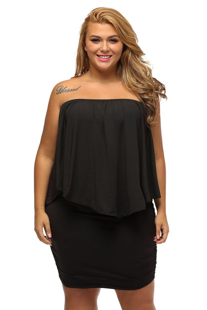 Elegant Black Layered Poncho Mini Dress for Plus Size Women
