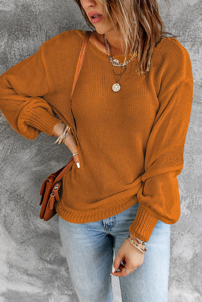 Orange Drop Shoulder Back Cut-out Sweater with Tie