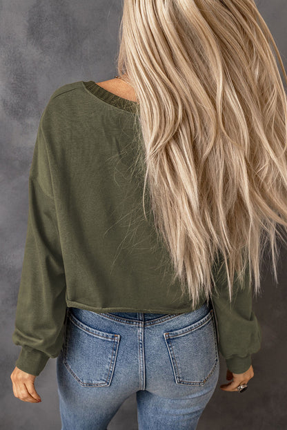 Green Curly Hemline Cropped Sweatshirt