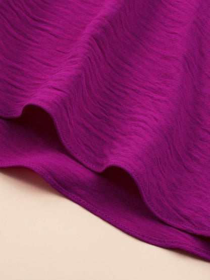 Rose Red Notched Neck Wide Sleeve Pleated Plus Size Dress