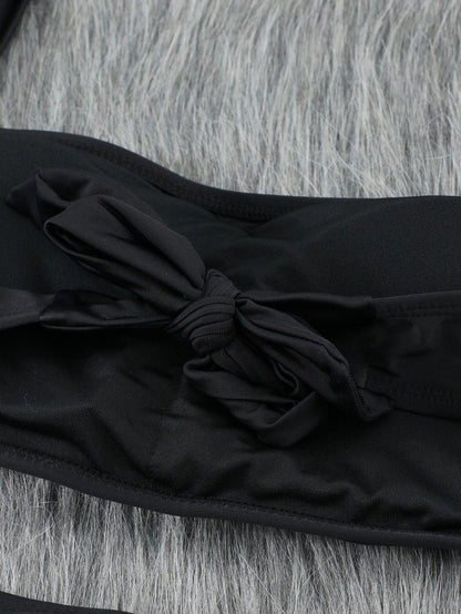 French Romance Black High Waisted Bikini with Puff Sleeves