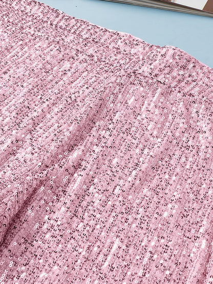 Pink Sparkling Sequin Plus Size Flare Trousers