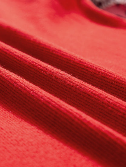 Festive Red Animal Print Lantern Sleeve Patchwork Top