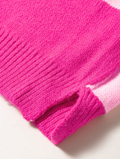 Fiery Red Mix Horizon Stripes Dolman Sleeve Pullover Sweater