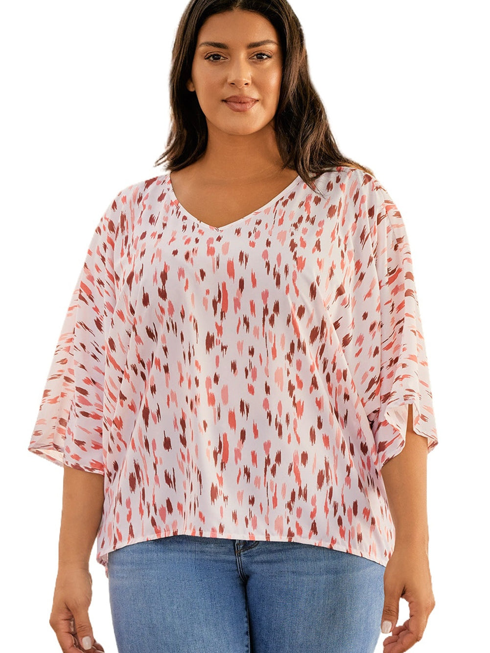 Pink Leopard Print Oversized Dolman Sleeve Plus Size Blouse