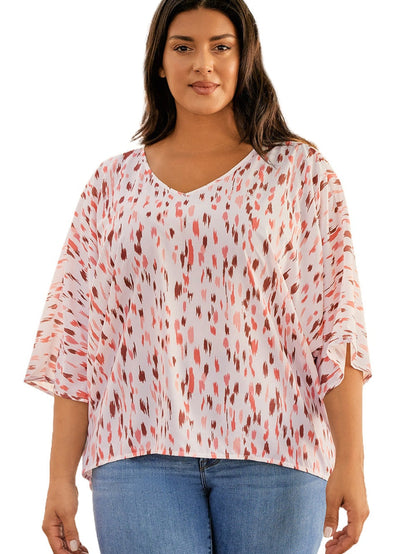 Pink Leopard Print Oversized Dolman Sleeve Plus Size Blouse