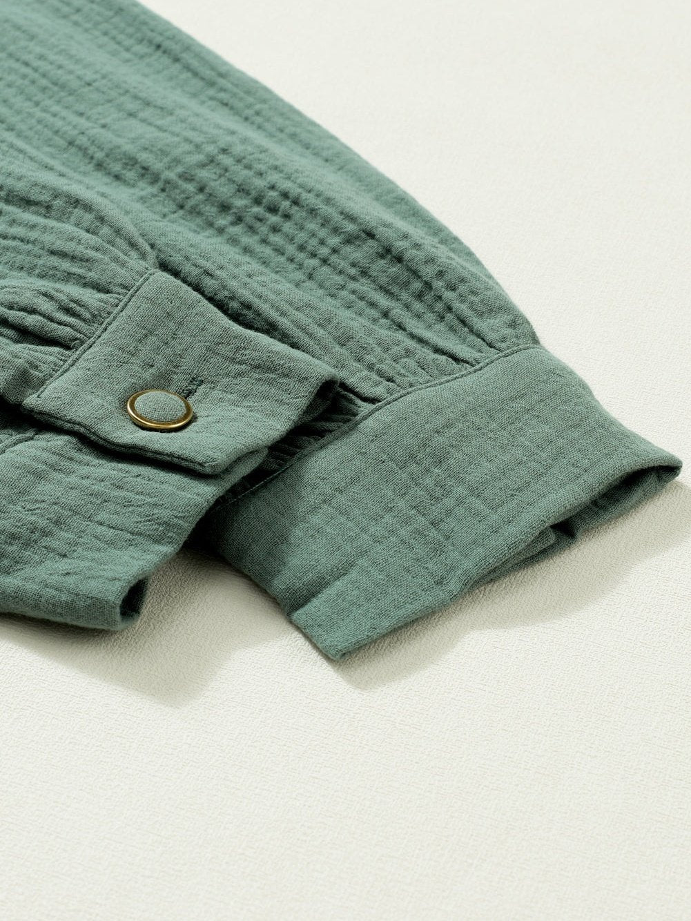 Green Crinkled Shirt with Frilled Split Neck