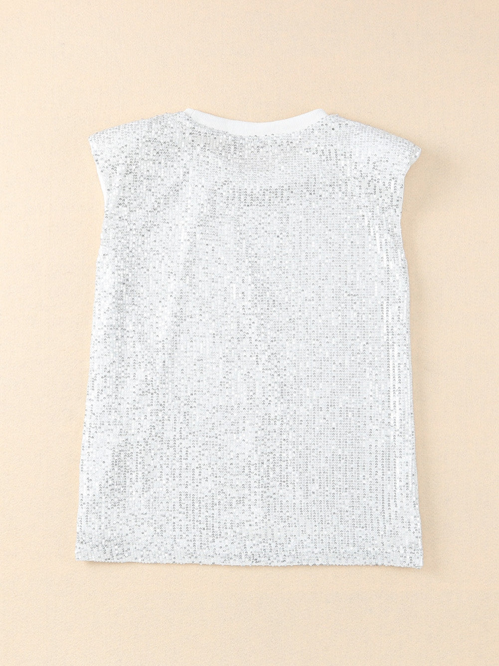 Apricot Sparkle Sleeveless Top with Round Neck