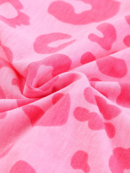 Leopard Print V-Neck Split Long Sleeve Dress