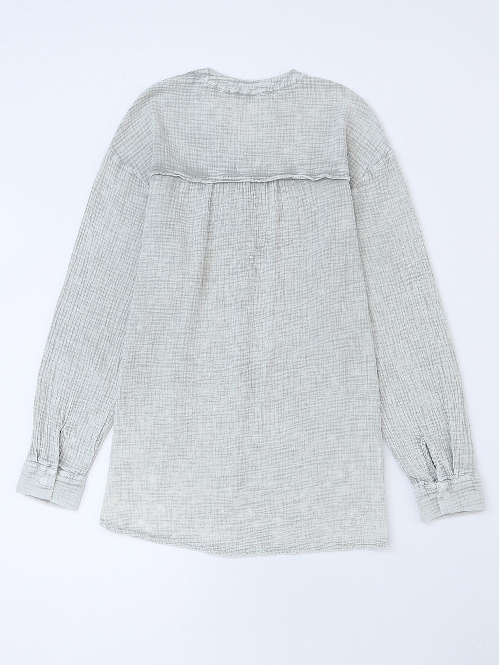 Gray Crinkle Texture Henley Top with Loose Fit