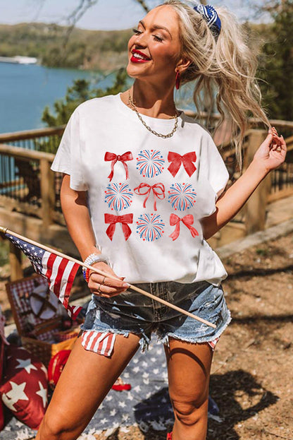 July 4th Patriotic Bowknot Firework Print Tee
