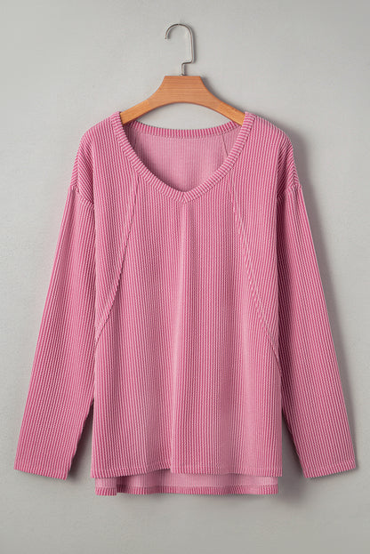 twisted ribbed long sleeve top