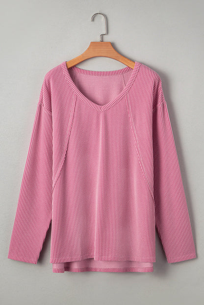 twisted ribbed long sleeve top