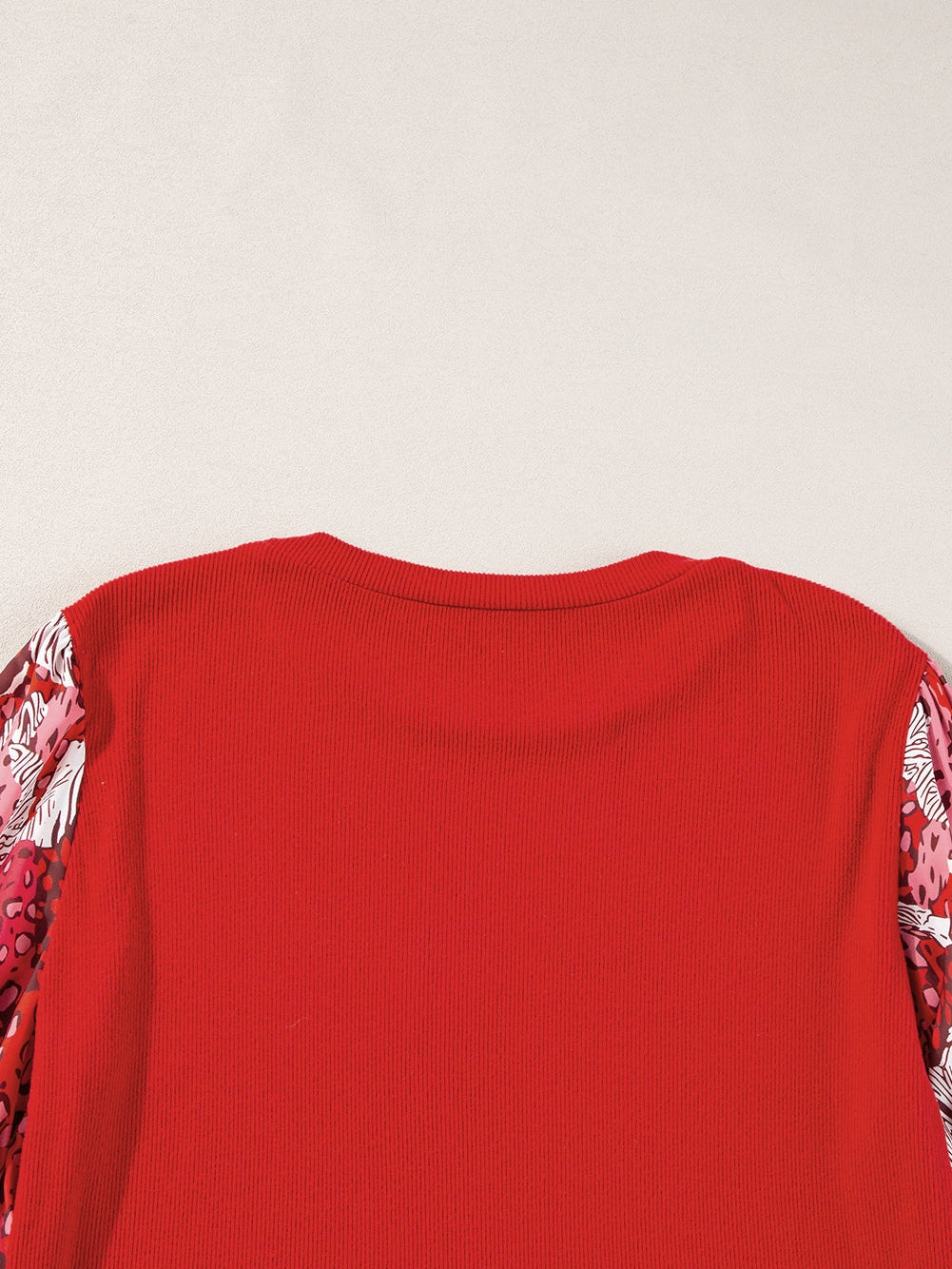 Festive Red Animal Print Lantern Sleeve Patchwork Top