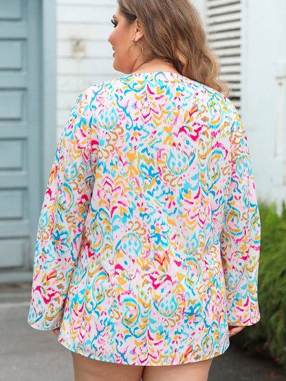 Geometric Print Plus Size V-Neck Blouse in Multicolor Shift Style