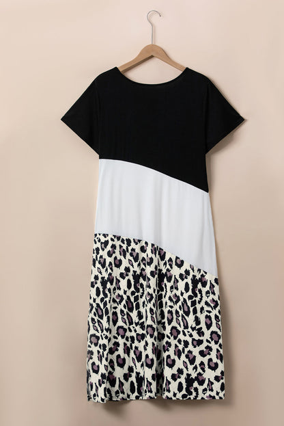 Wild Leopard Patched V Neck Plus Size Maxi Dress