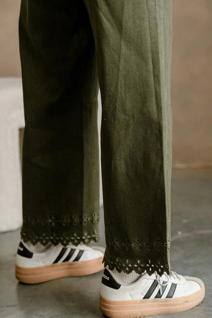 Four Leaf Clover Eyelet Embroidered Hem Detail High Waist Shift Jeans