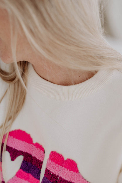 White LOVE Striped Chenille Letter Patched Sweaters