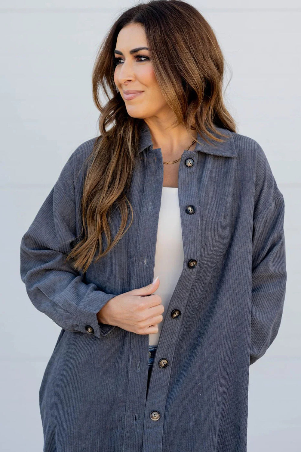 Dirty blue Corduroy Side Slit Oversize Shacket