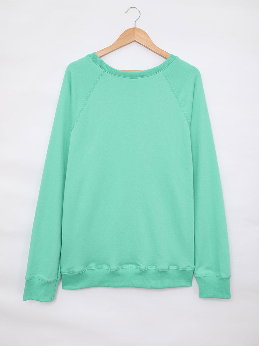 Green Crew Neck Long Sleeve Sweatshirt with Distressed Detail