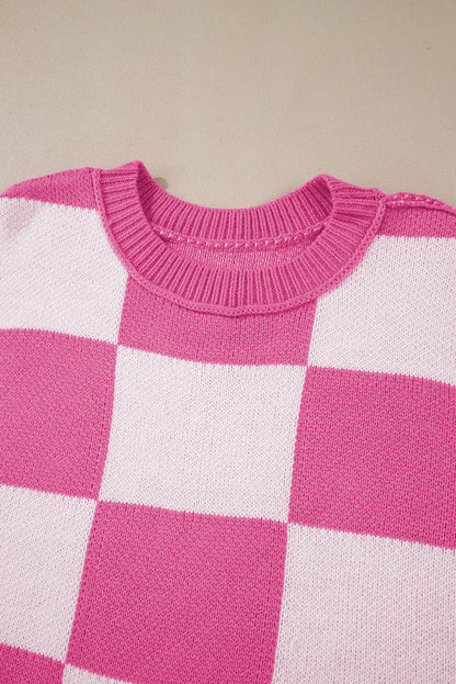 Rose Checkered Bishop Sleeve Sweater