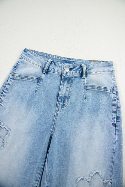 flower patched jeans