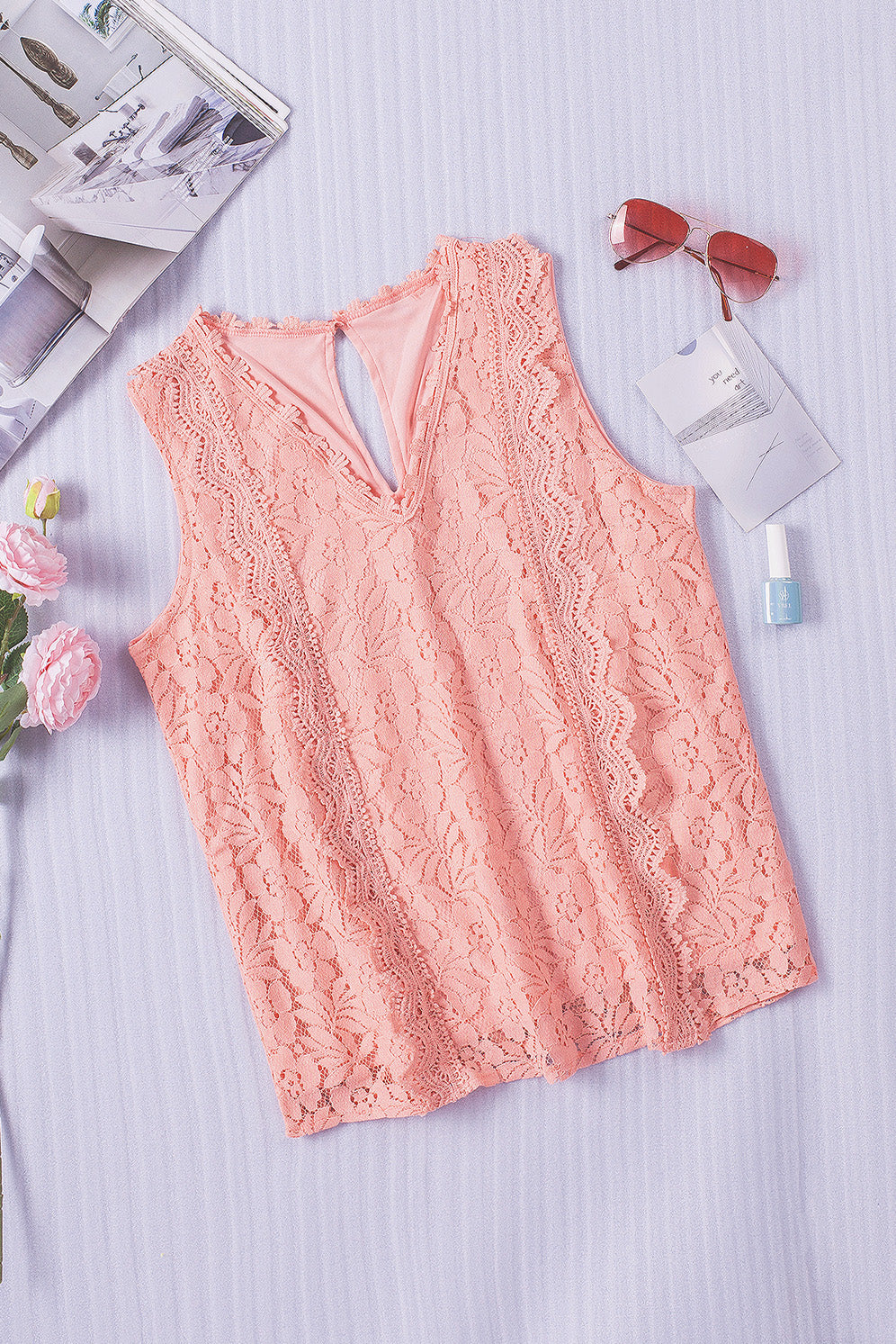 Floral Lace Sleeveless V Neck Top