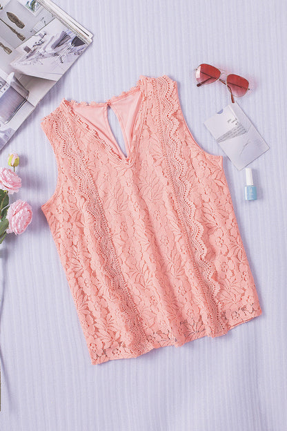Floral Lace Sleeveless V Neck Top