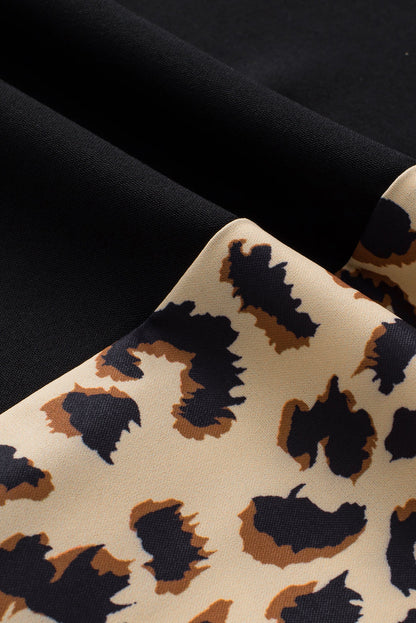 Elegant Black Leopard Ruffle Sleeve Plus Size Top