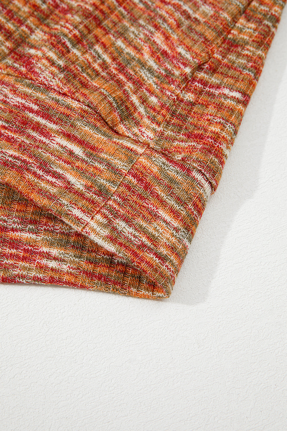 Orange Heathered Knit Lace Floral Patchwork Long Sleeve Blouse