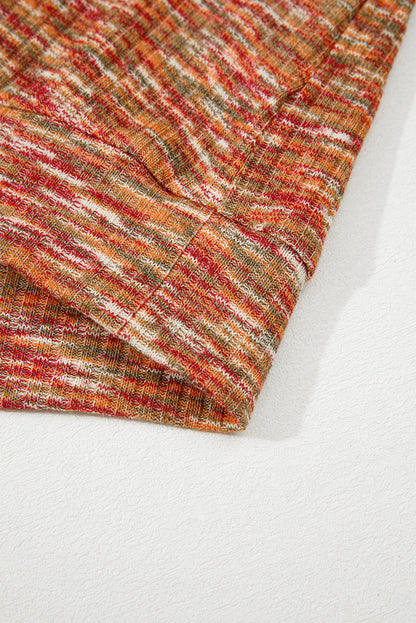 Orange Heathered Knit Lace Floral Patchwork Long Sleeve Blouse