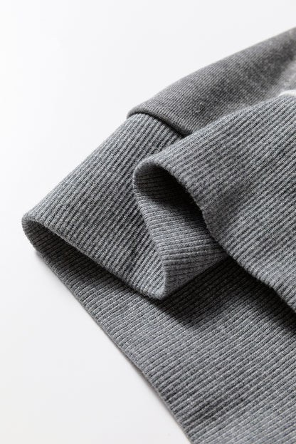 Dark Grey LOVE Graphic Exposed Seam Patchwork Uneven Hem Chic Sweatshirt