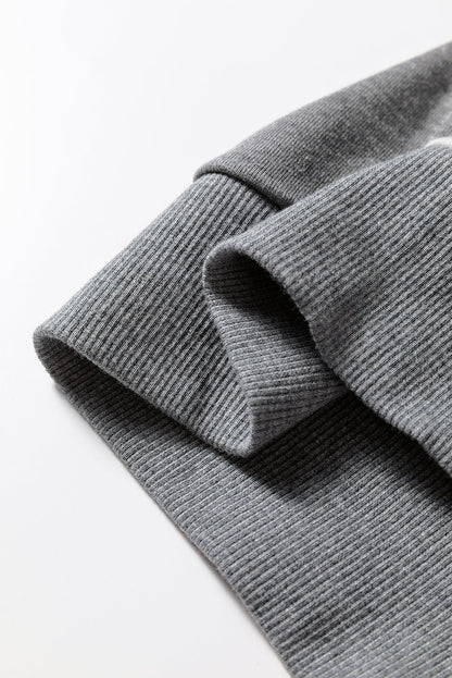 Dark Grey LOVE Graphic Exposed Seam Patchwork Uneven Hem Chic Sweatshirt