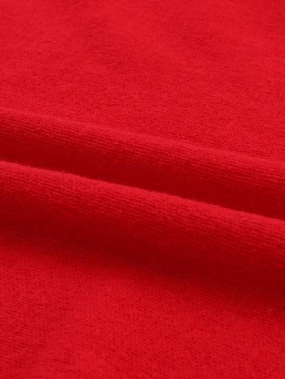 Festive Crimson Turtleneck Embroidered Letter Sweater