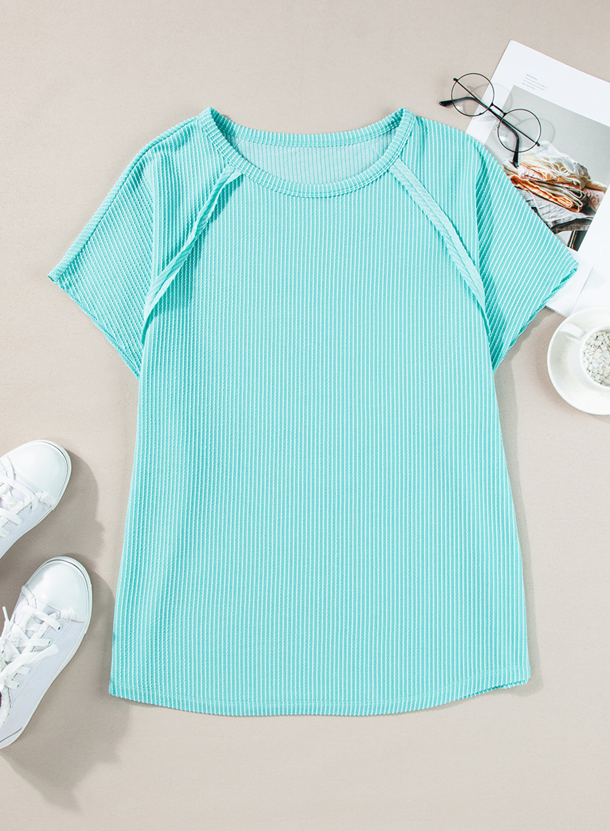 Light Blue Ribbed Seam Shift Plus Size T Shirt