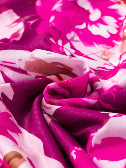 Red Floral Print Short Sleeve Plus Size Blouse