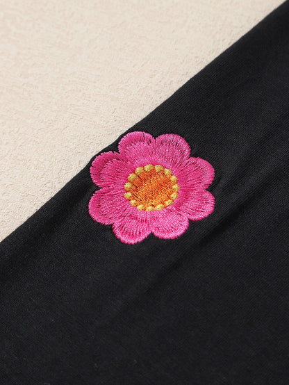 Elegant Black Floral Embroidered Blouse with Puff Sleeves