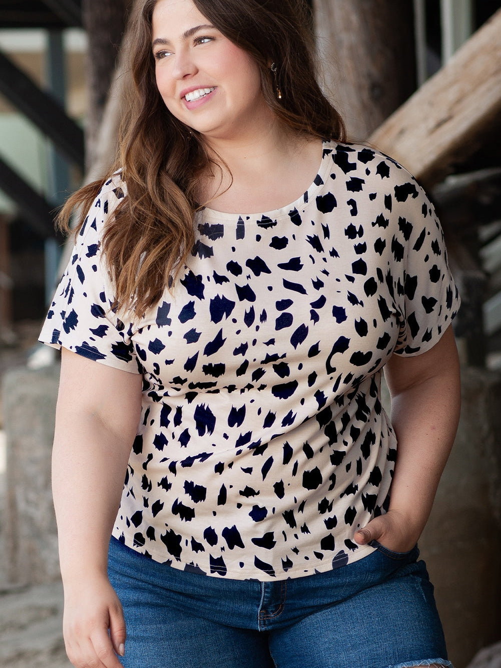 Khaki Leopard Print Twist Open Back Plus Size Top