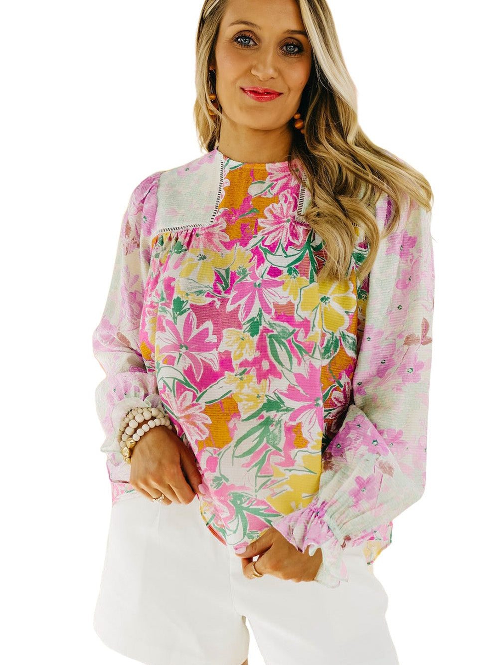 Elegant Purple Floral Lace Trim Shift Blouse