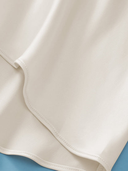 Beige Satin Split Ruffled High Waist Plus Size Skirt