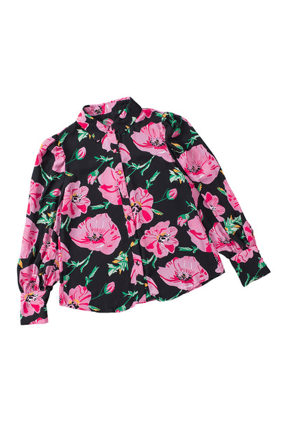 Elegant Floral Print Puff Sleeve Blouse