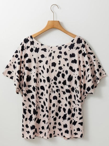 Khaki Leopard Print Twist Open Back Plus Size Top