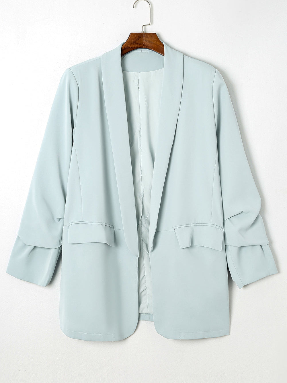 Sky Blue Plus Size Soft Lightweight Pocketed Lapel Blazer