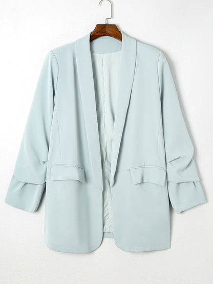 Sky Blue Plus Size Soft Lightweight Pocketed Lapel Blazer