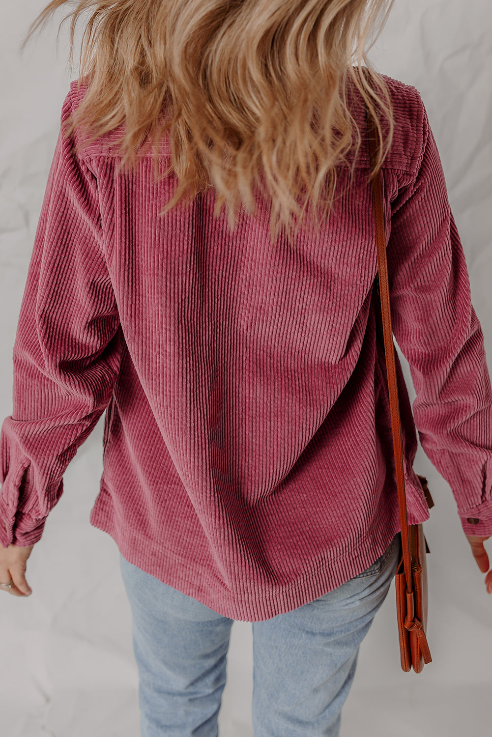 Pitaya Pink Double Patch Pocket Button Down Corduroy Shacket