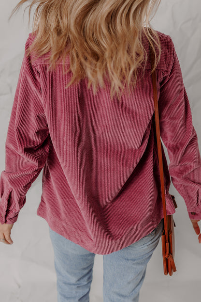 Pitaya Pink Double Patch Pocket Button Down Corduroy Shacket